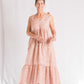 VESTIDO CAMISERO  DE LINO  LIVIANO ROSADO , MIDI, DE TRES VUELOS