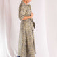 VESTIDO & ABRIGO MIDI DE LINO BEIGE A RAYAS,  CON BOTONES Y BOLSILLOS